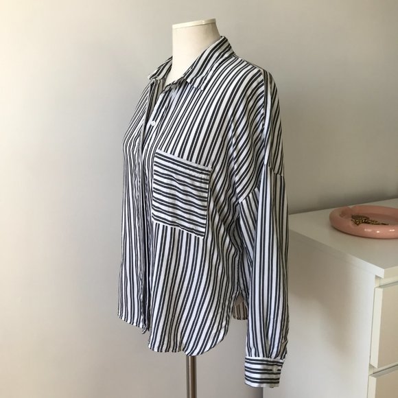 H&M White Black Striped Button Down Blouse - Picture 2 of 5